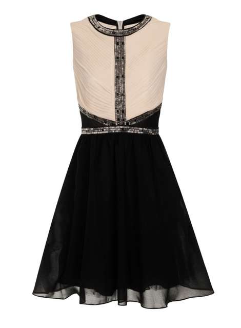 **Little Mistress Cream and Black Fit and Flare Dress